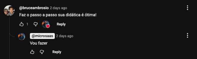 Comentário pedindo passo a passo e Bruno respondendo que vai fazer